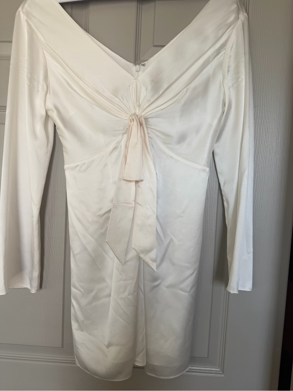 cinq a sept Ivory Long-Sleeve Tie-Front Dress